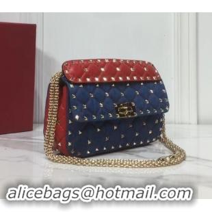 Best Valentino Small Rockstud Spike Chain Bag 0123 Denim Blue/Leather Red 2019