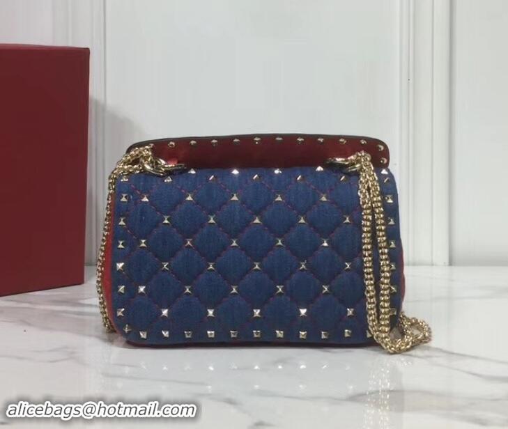 Best Valentino Small Rockstud Spike Chain Bag 0123 Denim Blue/Leather Red 2019