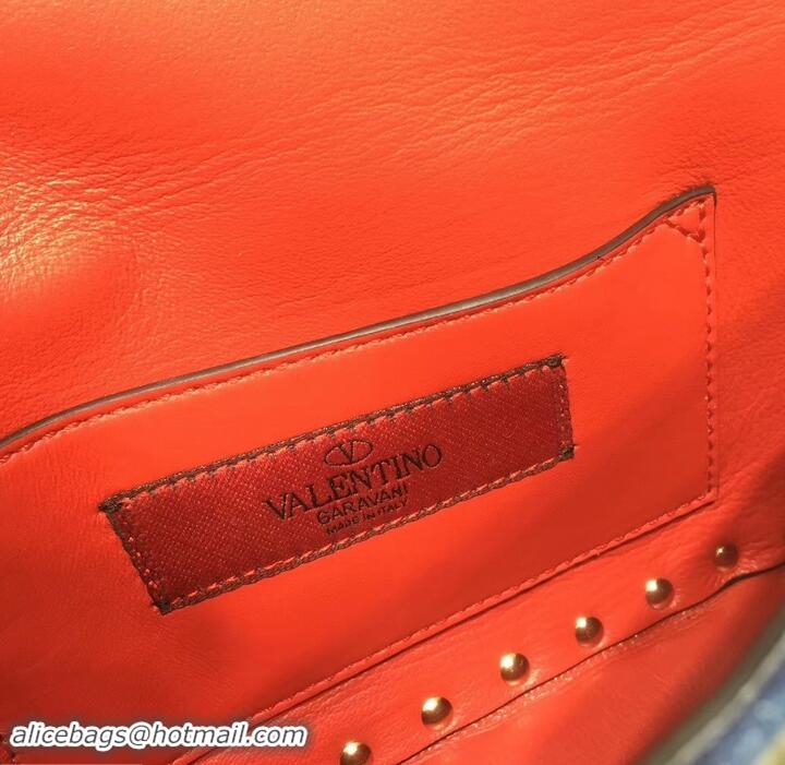 Best Valentino Small Rockstud Spike Chain Bag 0123 Denim Blue/Leather Red 2019