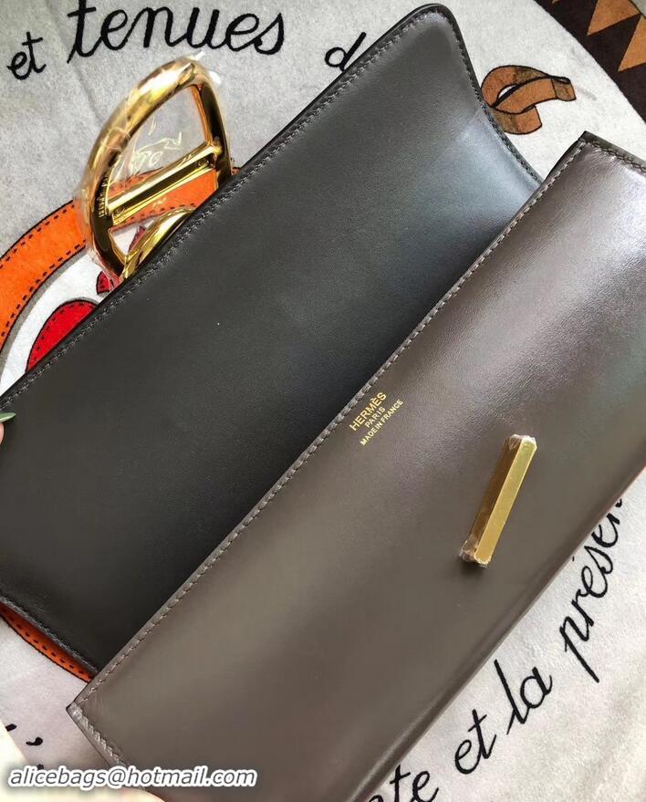 Reproduction hermes egee clutch in original swift leather dark gray with gold hardware H945101