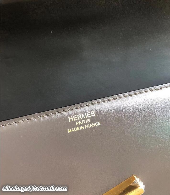 Reproduction hermes egee clutch in original swift leather dark gray with gold hardware H945101