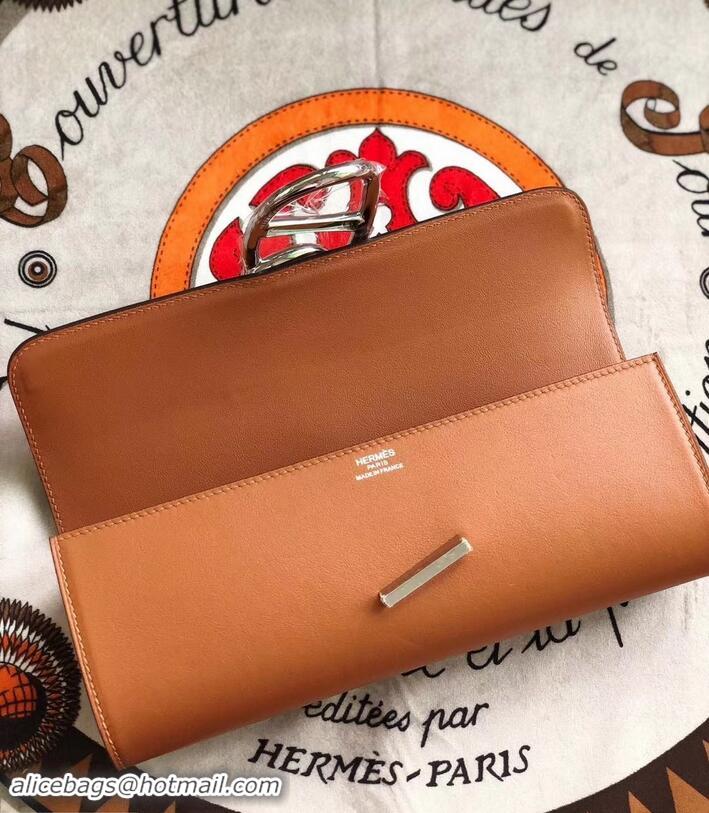 Classic Specials hermes egee clutch in original swift leather camel with silver hardware H945104