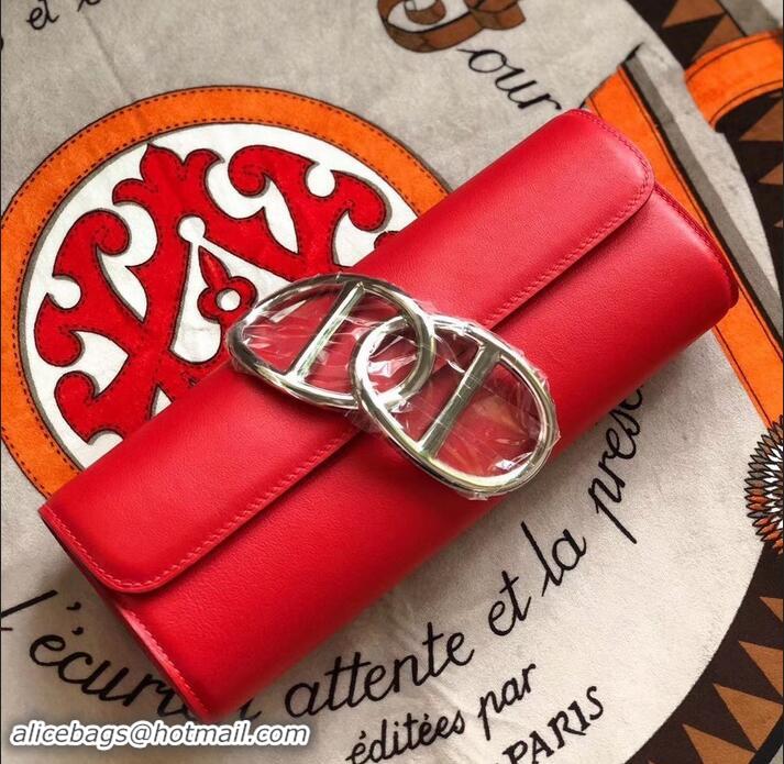 Hot Style hermes egee clutch in original swift leather red with silver hardware H945105