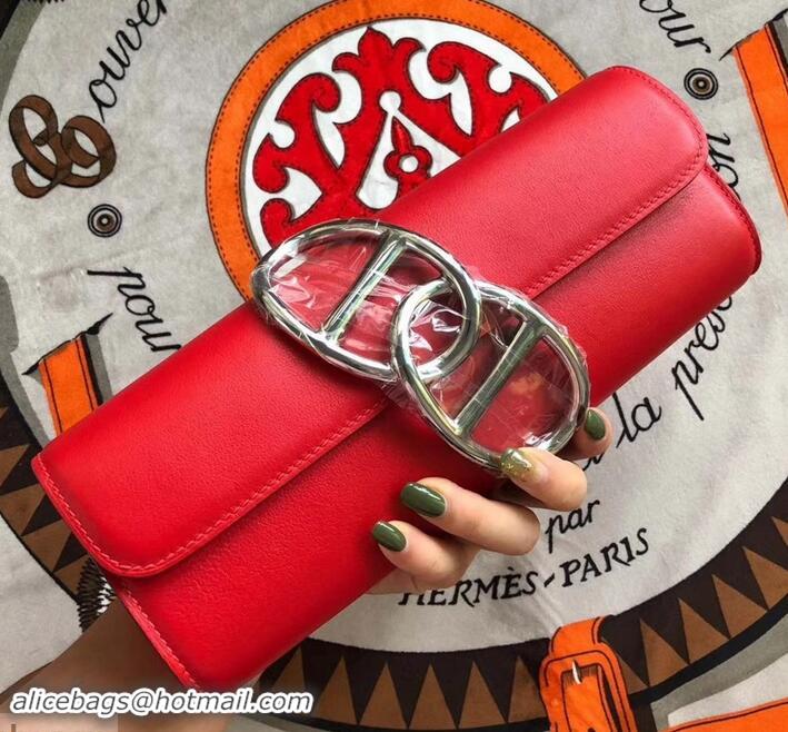 Hot Style hermes egee clutch in original swift leather red with silver hardware H945105