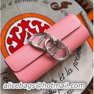 Stylish hermes egee clutch in original epsom leather pink with silver hardware H945105