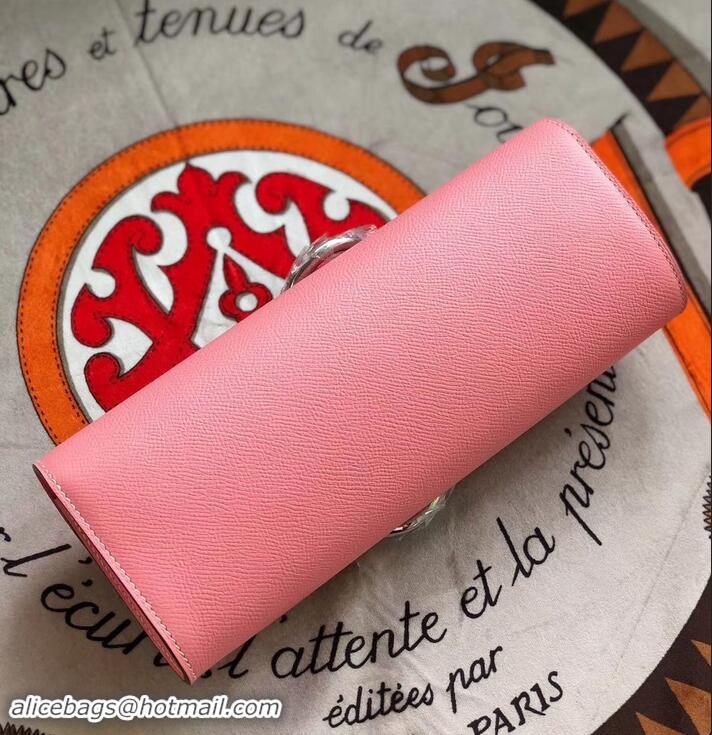 Stylish hermes egee clutch in original epsom leather pink with silver hardware H945105