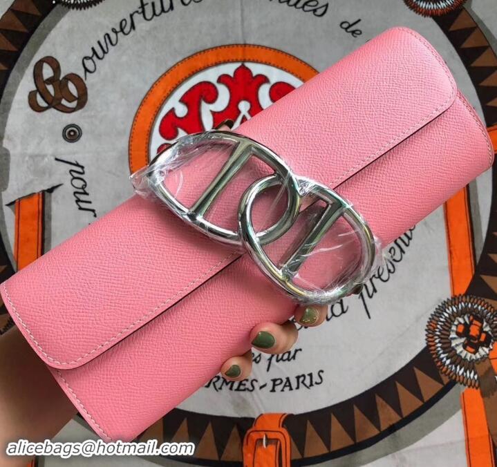 Stylish hermes egee clutch in original epsom leather pink with silver hardware H945105