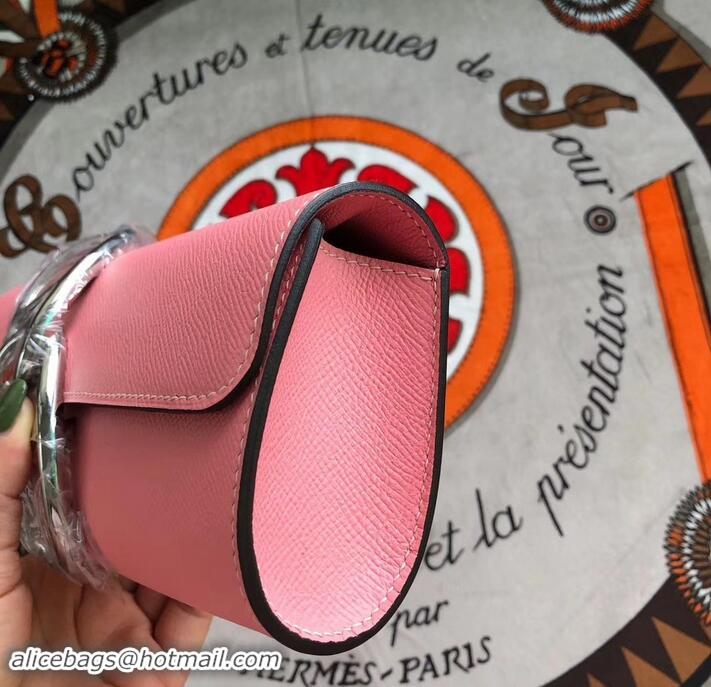 Stylish hermes egee clutch in original epsom leather pink with silver hardware H945105