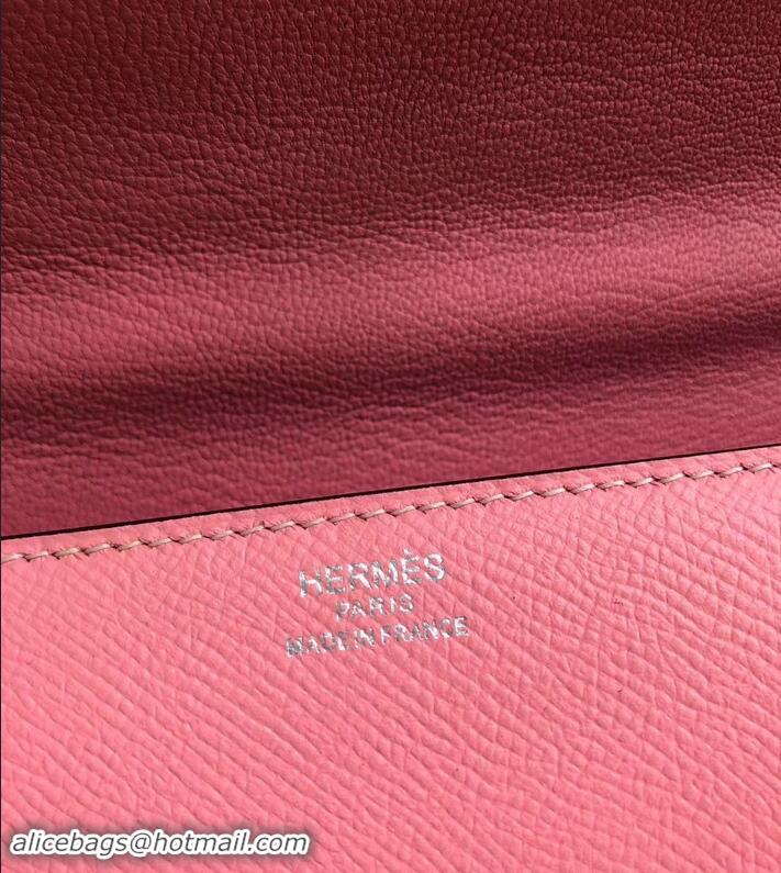 Stylish hermes egee clutch in original epsom leather pink with silver hardware H945105