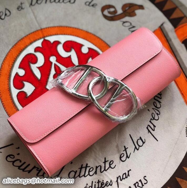 Stylish hermes egee clutch in original epsom leather pink with silver hardware H945105