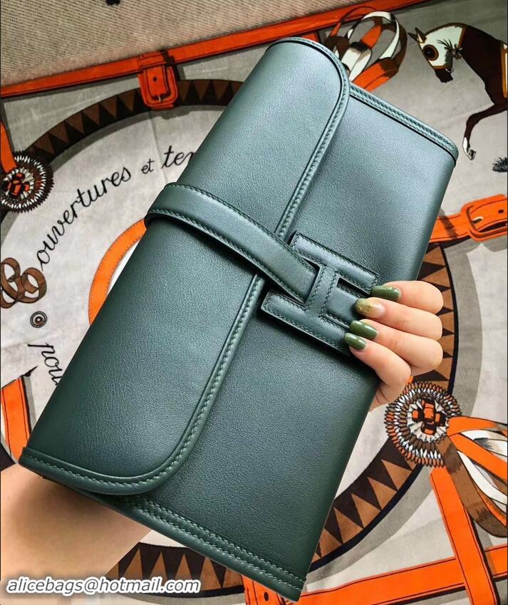 Luxury Hermes Jige Elan 29 Swift Clutch Bag H945111 dark green