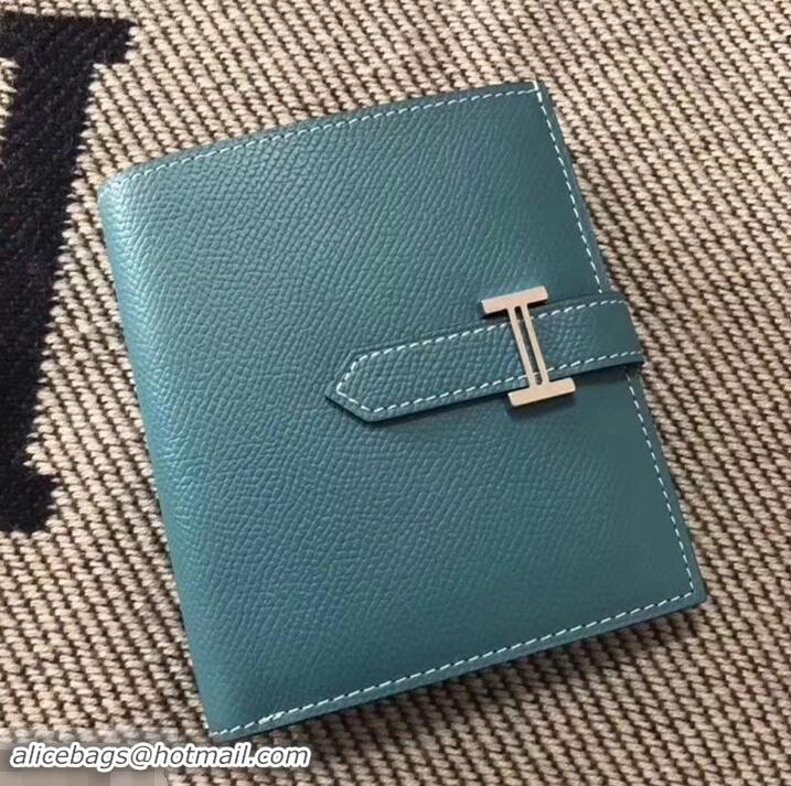 Discount HERMES BEARN SHORT WALLET IN ORIGINAL EPSOM LEATHER H945116 Denim Blue