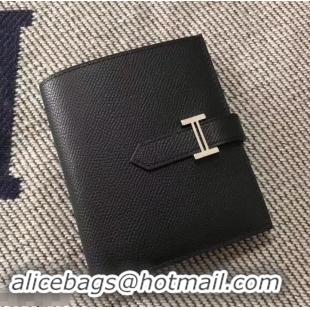 Top Design HERMES BEARN SHORT WALLET IN ORIGINAL EPSOM LEATHER H945116 Black