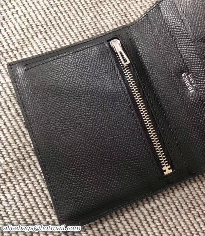 Top Design HERMES BEARN SHORT WALLET IN ORIGINAL EPSOM LEATHER H945116 Black