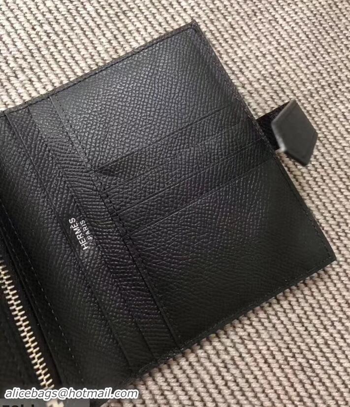 Top Design HERMES BEARN SHORT WALLET IN ORIGINAL EPSOM LEATHER H945116 Black