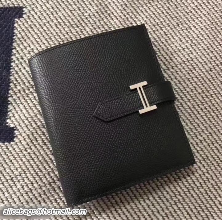 Top Design HERMES BEARN SHORT WALLET IN ORIGINAL EPSOM LEATHER H945116 Black