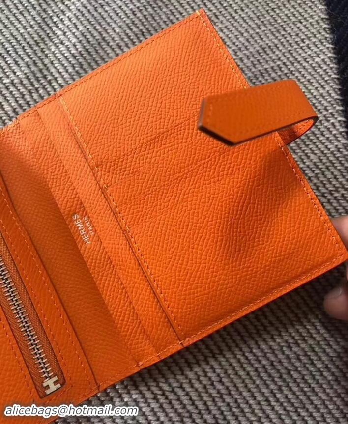 Sumptuous HERMES BEARN SHORT WALLET IN ORIGINAL EPSOM LEATHER H945116 Orange