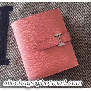 Good Quality HERMES BEARN SHORT WALLET IN ORIGINAL EPSOM LEATHER H945116 Pink