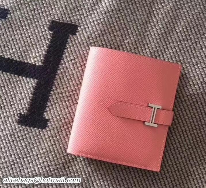 Good Quality HERMES BEARN SHORT WALLET IN ORIGINAL EPSOM LEATHER H945116 Pink