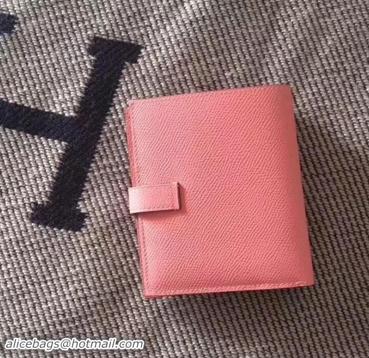 Good Quality HERMES BEARN SHORT WALLET IN ORIGINAL EPSOM LEATHER H945116 Pink