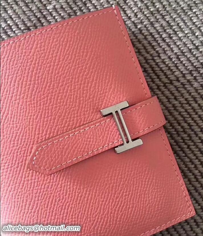 Good Quality HERMES BEARN SHORT WALLET IN ORIGINAL EPSOM LEATHER H945116 Pink