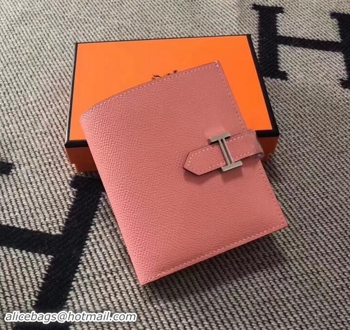 Good Quality HERMES BEARN SHORT WALLET IN ORIGINAL EPSOM LEATHER H945116 Pink