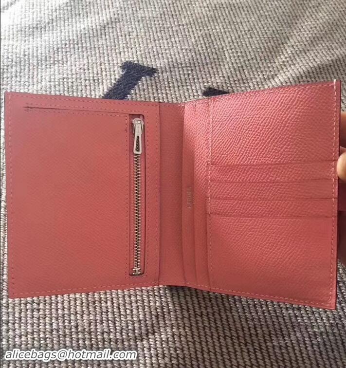 Good Quality HERMES BEARN SHORT WALLET IN ORIGINAL EPSOM LEATHER H945116 Pink