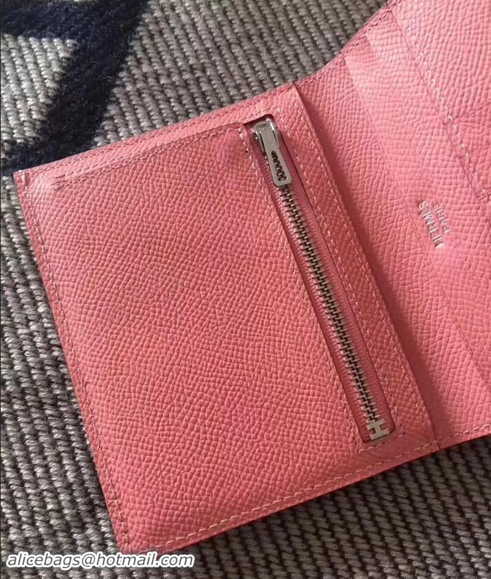 Good Quality HERMES BEARN SHORT WALLET IN ORIGINAL EPSOM LEATHER H945116 Pink