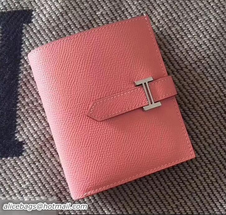 Good Quality HERMES BEARN SHORT WALLET IN ORIGINAL EPSOM LEATHER H945116 Pink