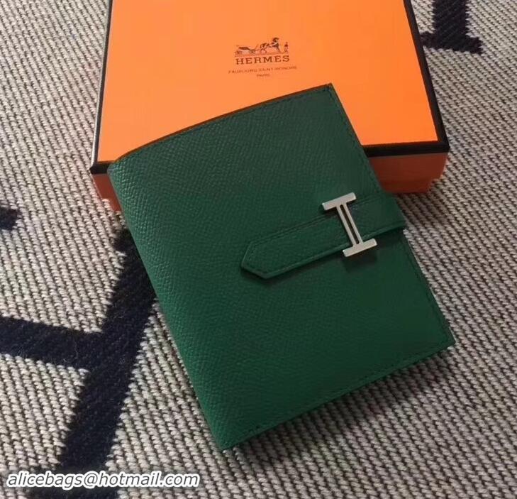 Luxury Discount HERMES BEARN SHORT WALLET IN ORIGINAL EPSOM LEATHER H945116 Green