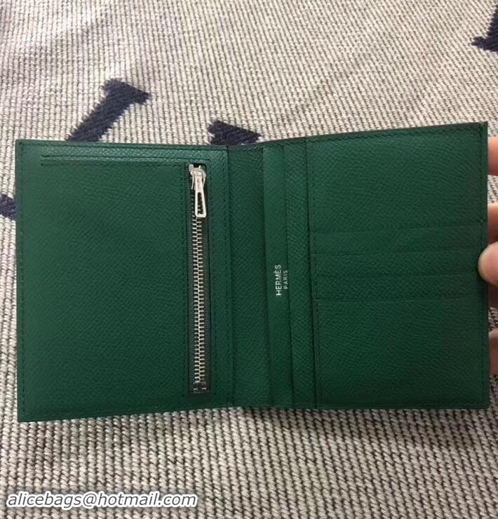 Luxury Discount HERMES BEARN SHORT WALLET IN ORIGINAL EPSOM LEATHER H945116 Green