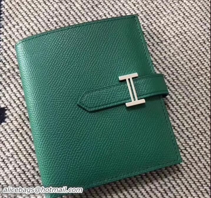 Luxury Discount HERMES BEARN SHORT WALLET IN ORIGINAL EPSOM LEATHER H945116 Green