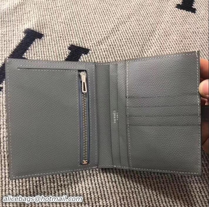 Luxury HERMES BEARN SHORT WALLET IN ORIGINAL EPSOM LEATHER H945116 Blue Lin