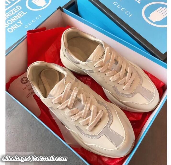 Best Quality Gucci Rhyton Leather Sneakers 708011 Ivory/Gray 2019 