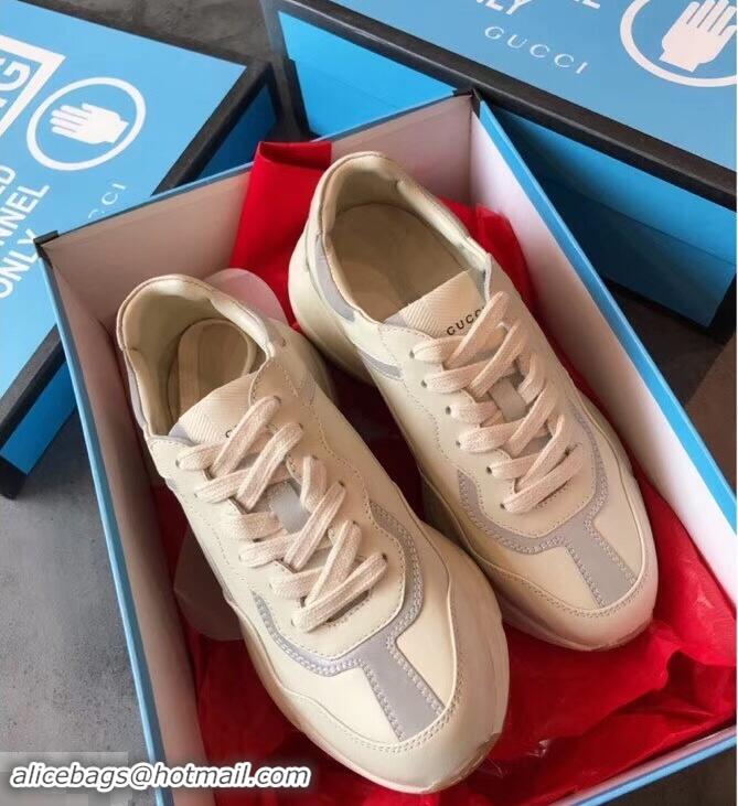 Best Quality Gucci Rhyton Leather Sneakers 708011 Ivory/Gray 2019 