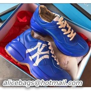 Discount Design Gucci Rhyton Leather Sneakers 708012 NY Blue