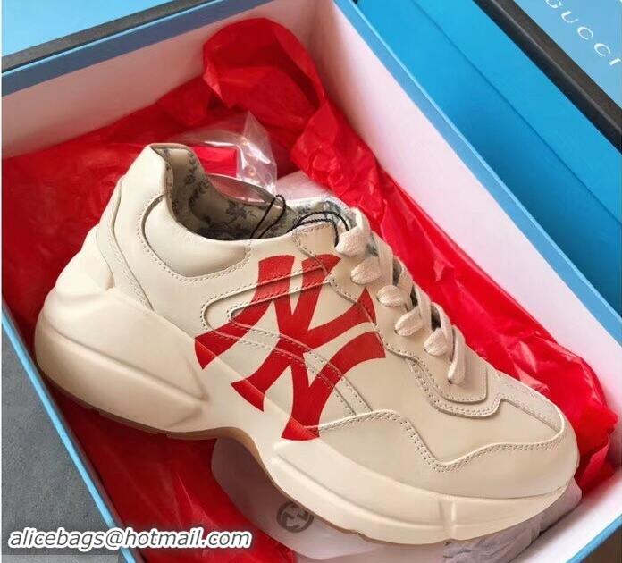 Perfect Gucci Rhyton Leather Sneakers 708012 Red NY Ivory