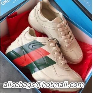 Classic Practical Gucci Rhyton Leather Sneakers 708012 Green/Red Web Print Ivory 2019