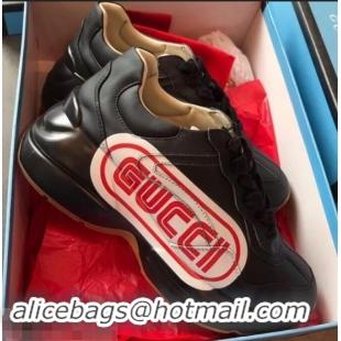 Classic Gucci Rhyton Leather Sneakers 708012 Logo Print Black 2019