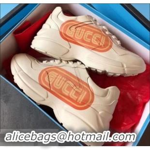 Good Product Gucci Rhyton Leather Sneakers 708012 Logo Print Ivory 2019