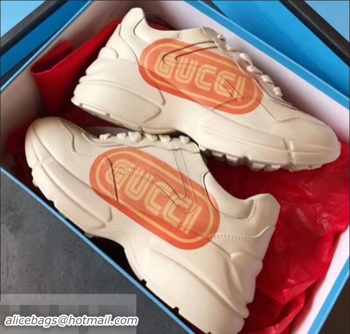 Good Product Gucci Rhyton Leather Sneakers 708012 Logo Print Ivory 2019