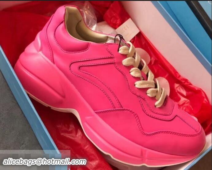 New Fashion Gucci Rhyton Leather Sneakers 708012 Fuchsia 2019