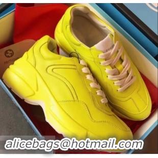 Most Popular Gucci Rhyton Leather Sneakers 708012 Yellow 2019