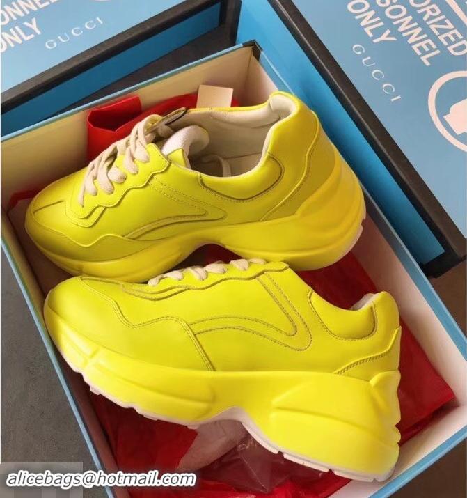 Most Popular Gucci Rhyton Leather Sneakers 708012 Yellow 2019