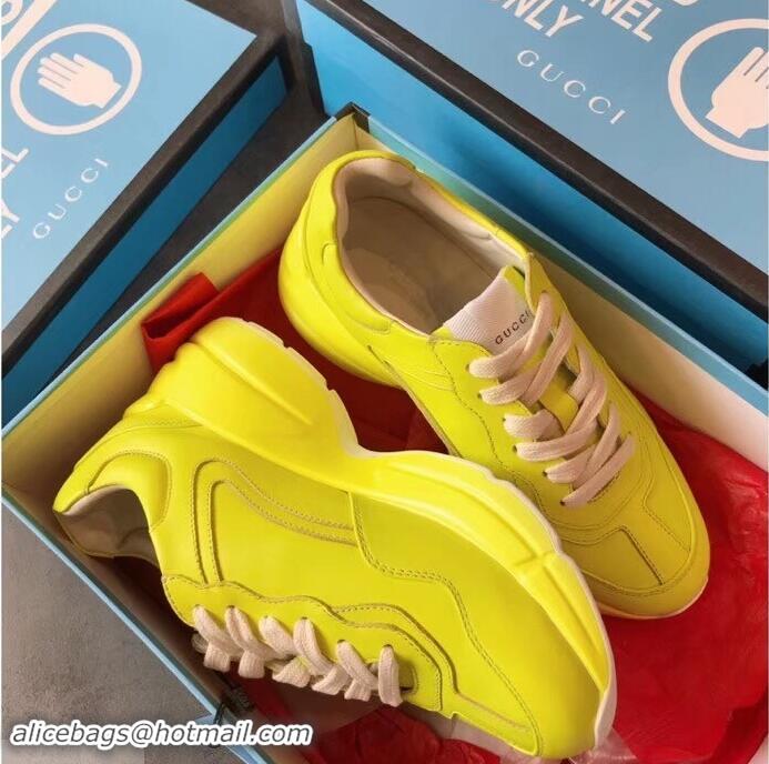 Most Popular Gucci Rhyton Leather Sneakers 708012 Yellow 2019