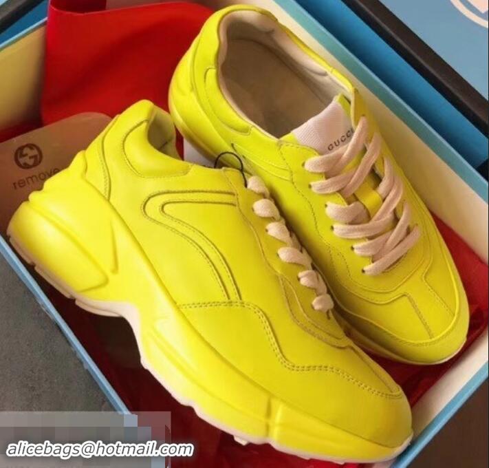 Most Popular Gucci Rhyton Leather Sneakers 708012 Yellow 2019