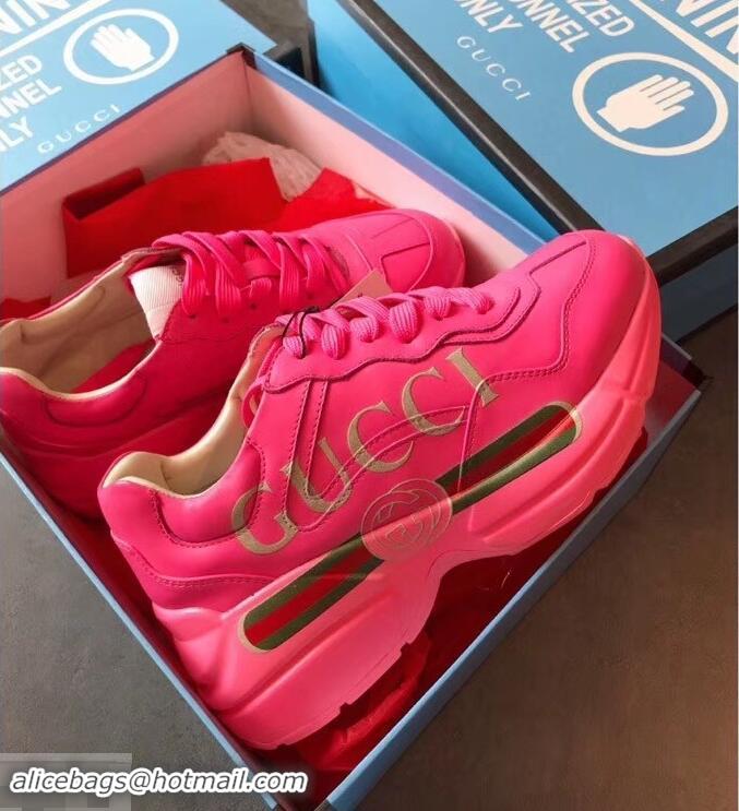 Top Quality Gucci Rhyton Leather Sneakers 708012 Vintage Logo Fuchsia 2019