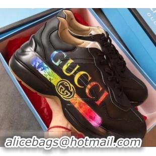 Good Product Gucci Rhyton Leather Sneakers 708013 Rainbow Glitter Logo 2019