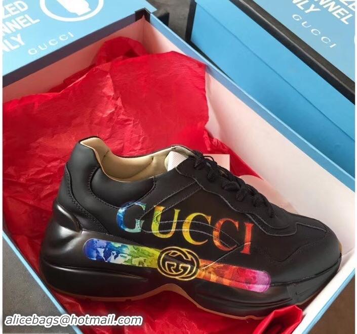 Good Product Gucci Rhyton Leather Sneakers 708013 Rainbow Glitter Logo 2019