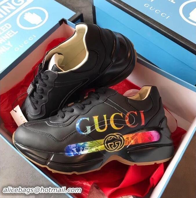 Good Product Gucci Rhyton Leather Sneakers 708013 Rainbow Glitter Logo 2019